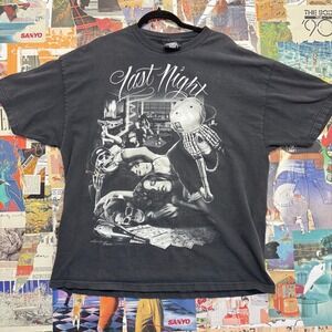 DGA‎ Last Night Skeleton Graphic T Shirt 2XL Black Mens Tattoo Party Gangstr